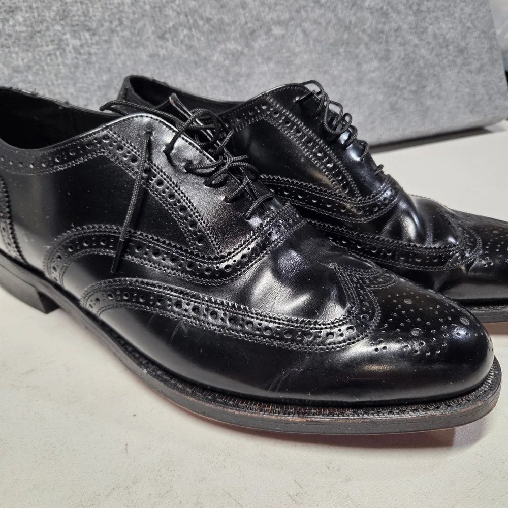 Vintage Florsheim Worthmore Wingtip Blucher Black Leather Dress Shoes USA 10 EEE